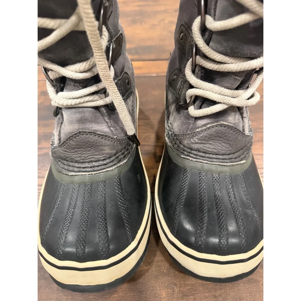 Sorel Joan of Arctic Boots Women 7 Gray Black Waterproof Faux Fur Winter Snow